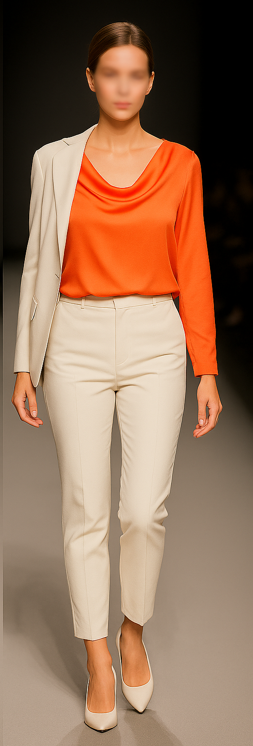 Ann Taylor - Orange Satin Draped Neck Blouse