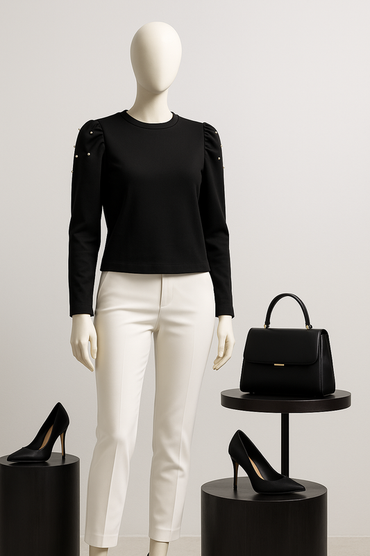 Ann Taylor - Black Pearl-Accent Shoulder Blouse