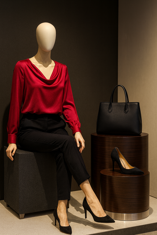 Ann Taylor-Red Satin Draped Neck Blouse