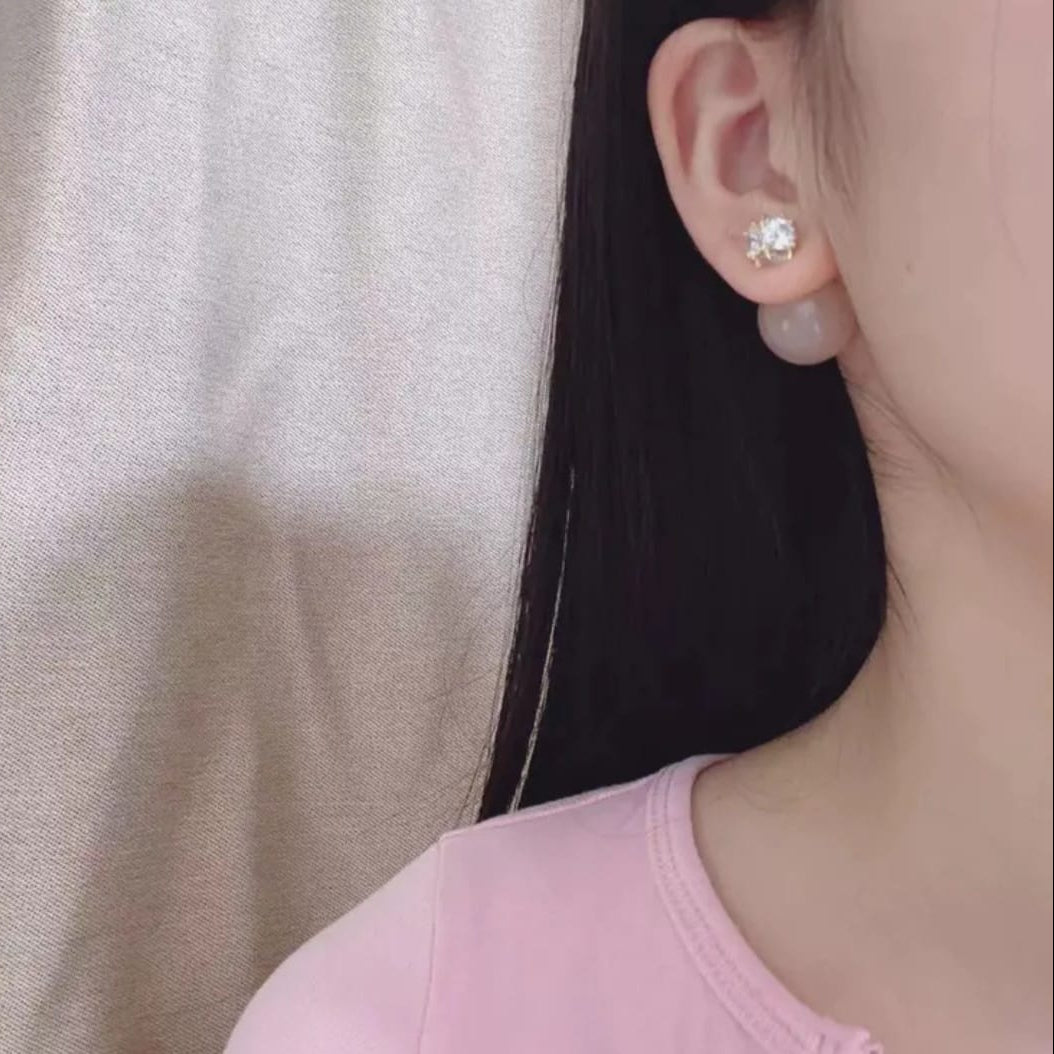 Premium Pave Crystal & Peach Sphere Double-Sided Studs | Multi-Wear Versatility