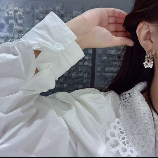 Cascading Pearl & Gold Dangle Earrings