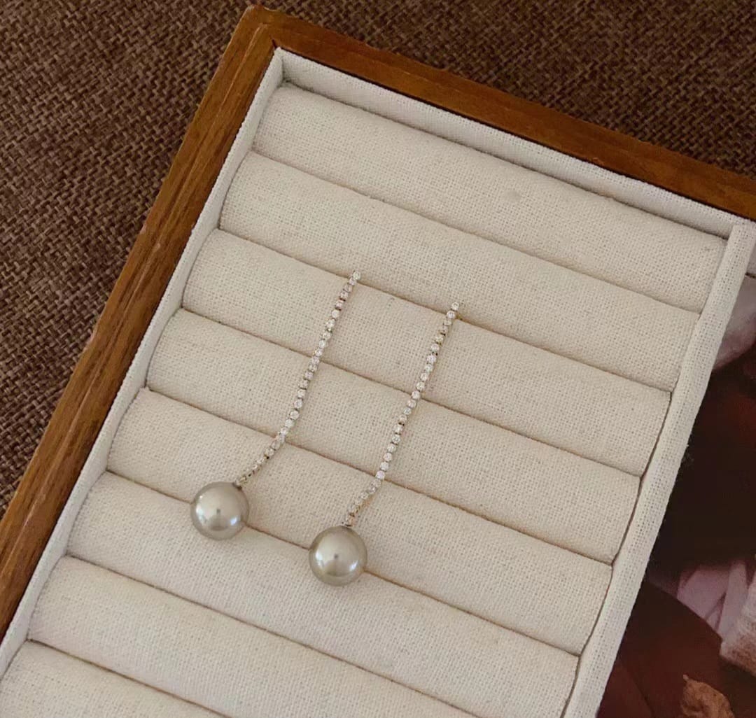 Elegant Crystal Chain & Pearl Drop Earrings