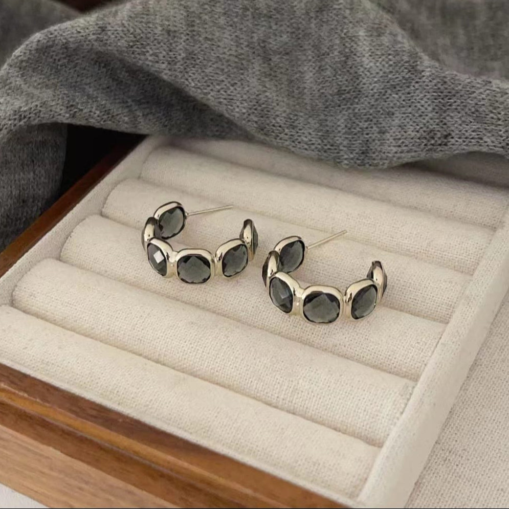 Graphite Gemstone Huggie Hoops