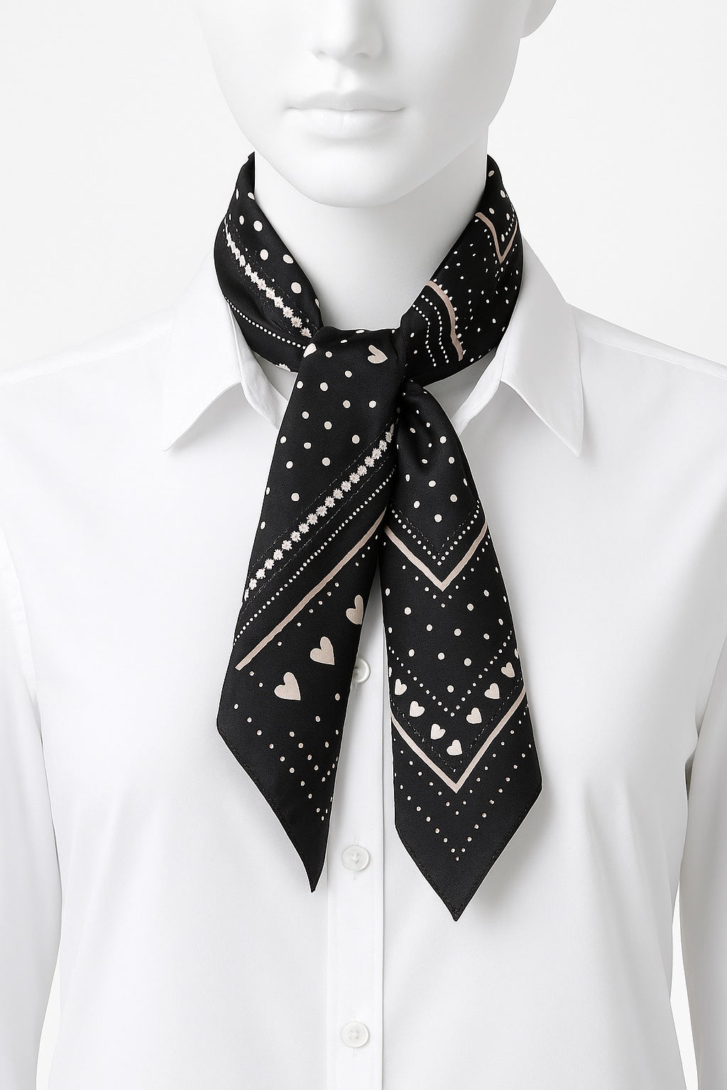 Scarf Black Heart Silk like feel - Ann Taylor