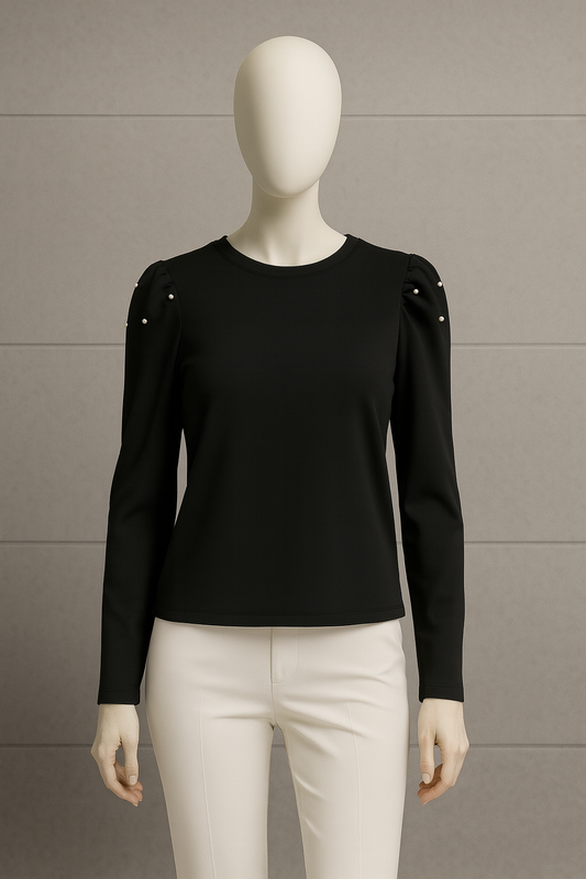 Ann Taylor - Black Pearl-Accent Shoulder Blouse