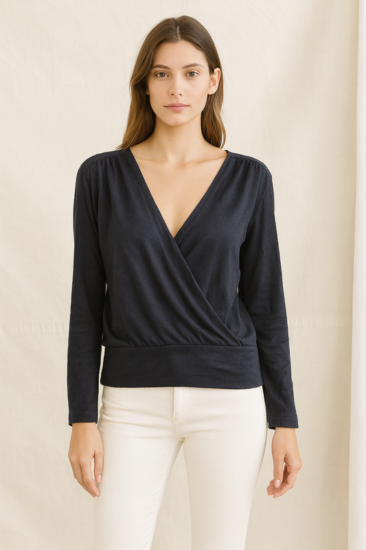 Ann Taylor Black Wrap V-Neck Blouse