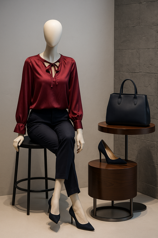 Ann Taylor Maroon Satin Tie-Neck Blouse