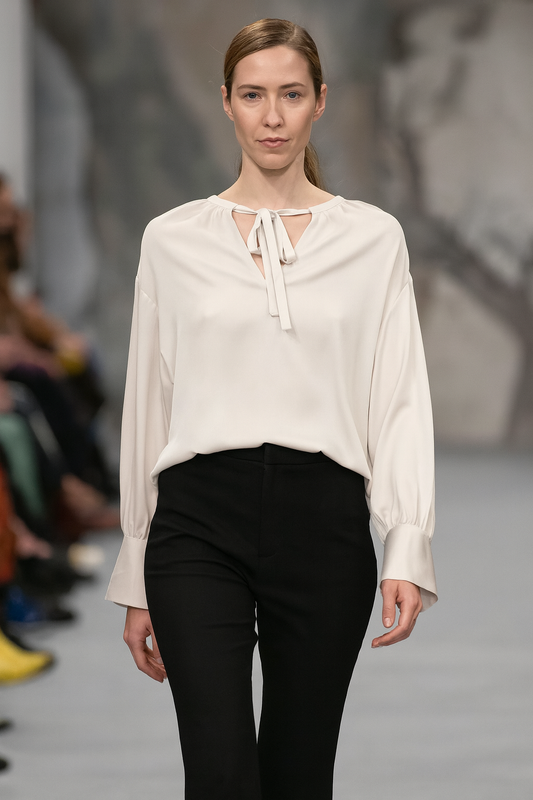 Ann Taylor Ivory/Cream Satin Tie-Neck Blouse