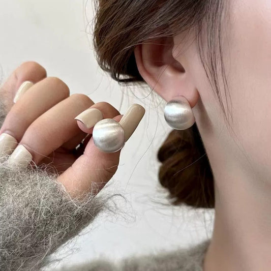 Brushed Finish Modern Dome Earrings
