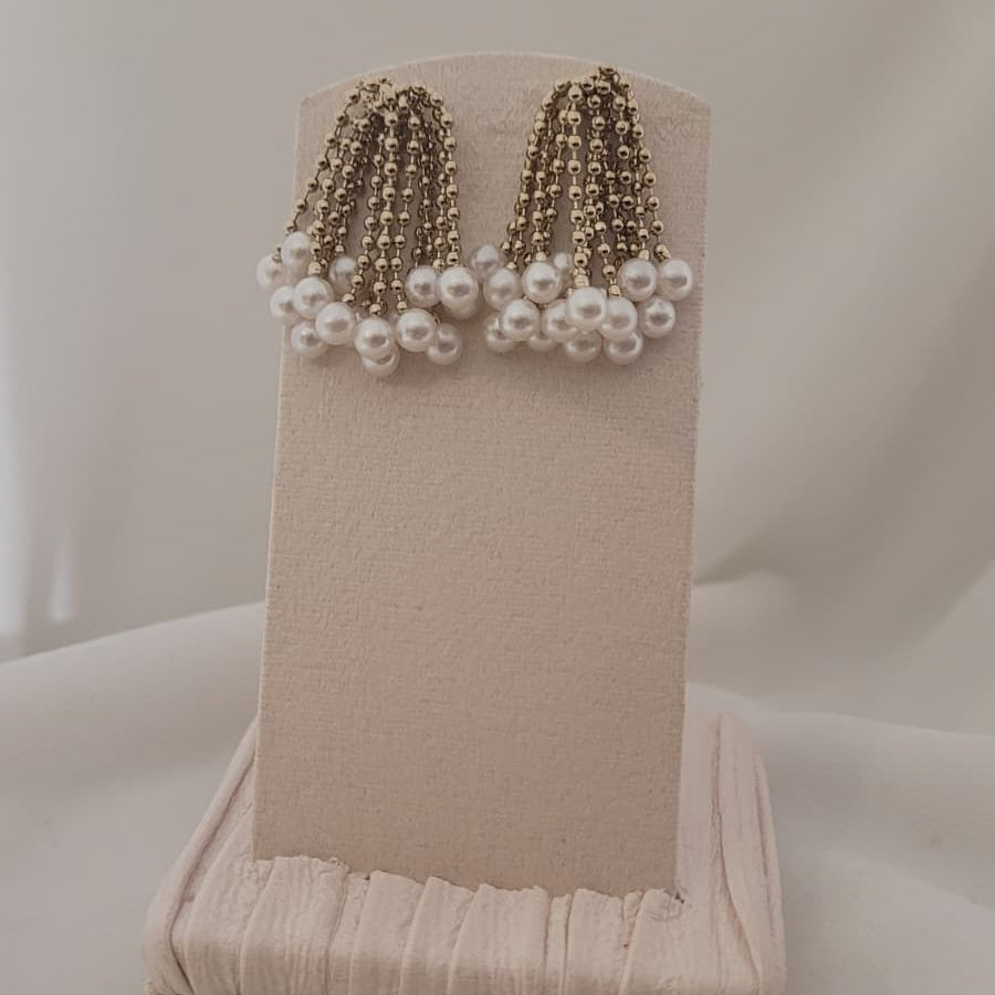 Cascading Pearl & Gold Dangle Earrings