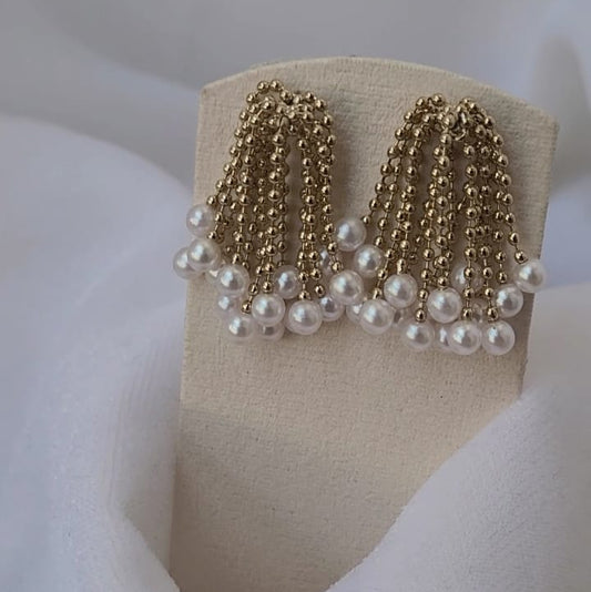 Cascading Pearl & Gold Dangle Earrings