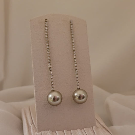 Elegant Crystal Chain & Pearl Drop Earrings