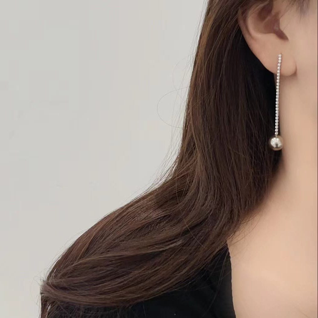 Elegant Crystal Chain & Pearl Drop Earrings