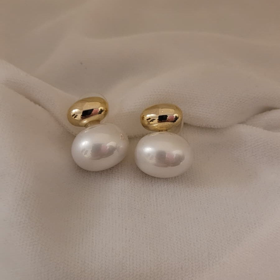 Modern Gold Dome and Luminous Pearl Drop Earrings