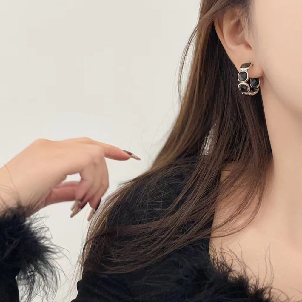 Graphite Gemstone Huggie Hoops