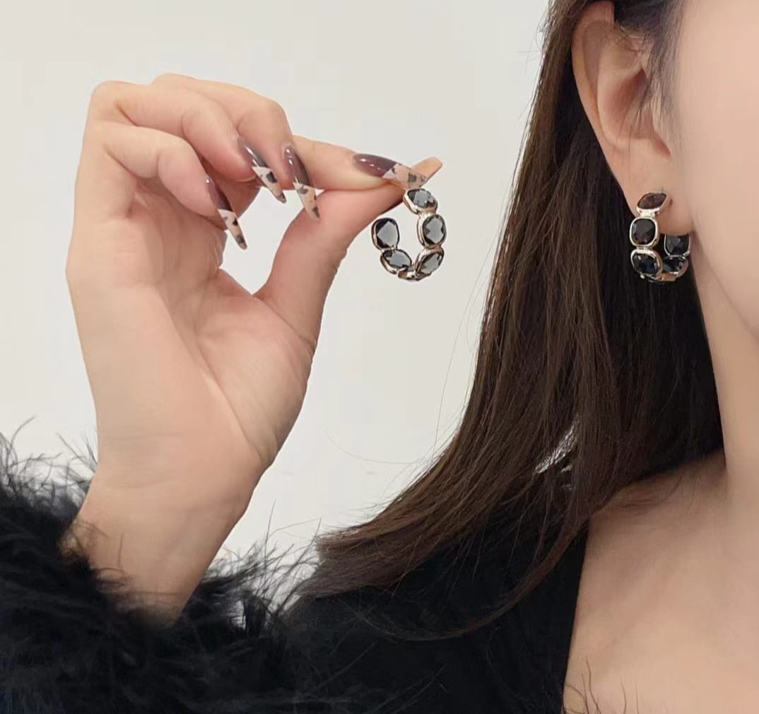 Graphite Gemstone Huggie Hoops