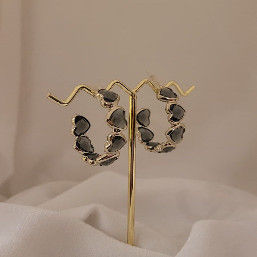 Graphite Heart Crystal Hoop Earrings