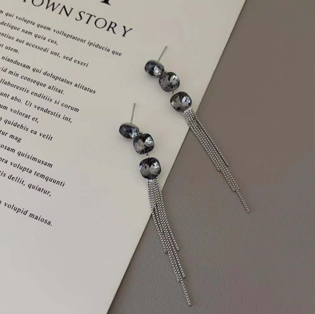 Graphite Tassel Statement Drops