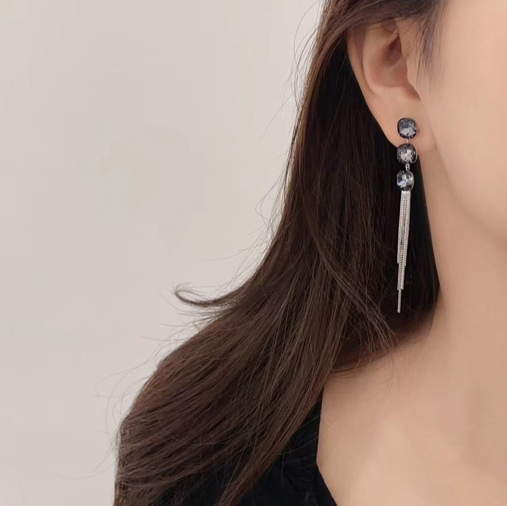 Graphite Tassel Statement Drops