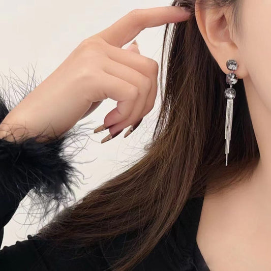 Graphite Tassel Statement Drops