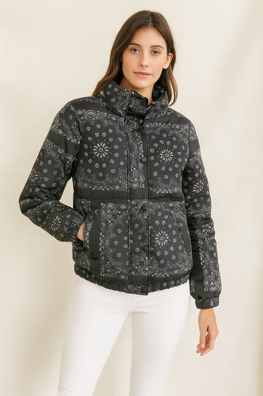 Harper & Lex Bandana Print Puffer Jacket