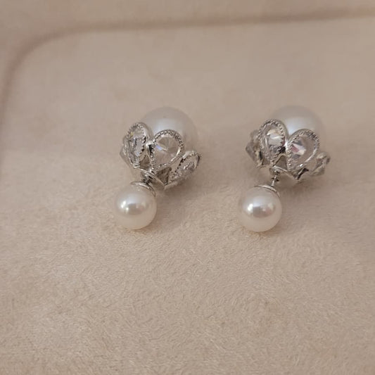 Fine Work Crystal Petal &amp; Double Pearl Drop Earrings | Multi-Wear Elegance