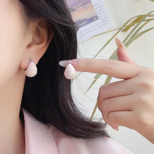 Sweet Pink Polka Dot Teardrop Hoop Earrings