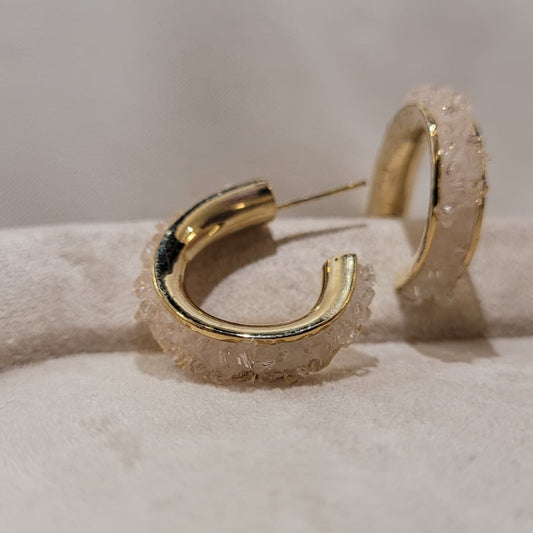 Pink Ombré Crystal Gold Hoops