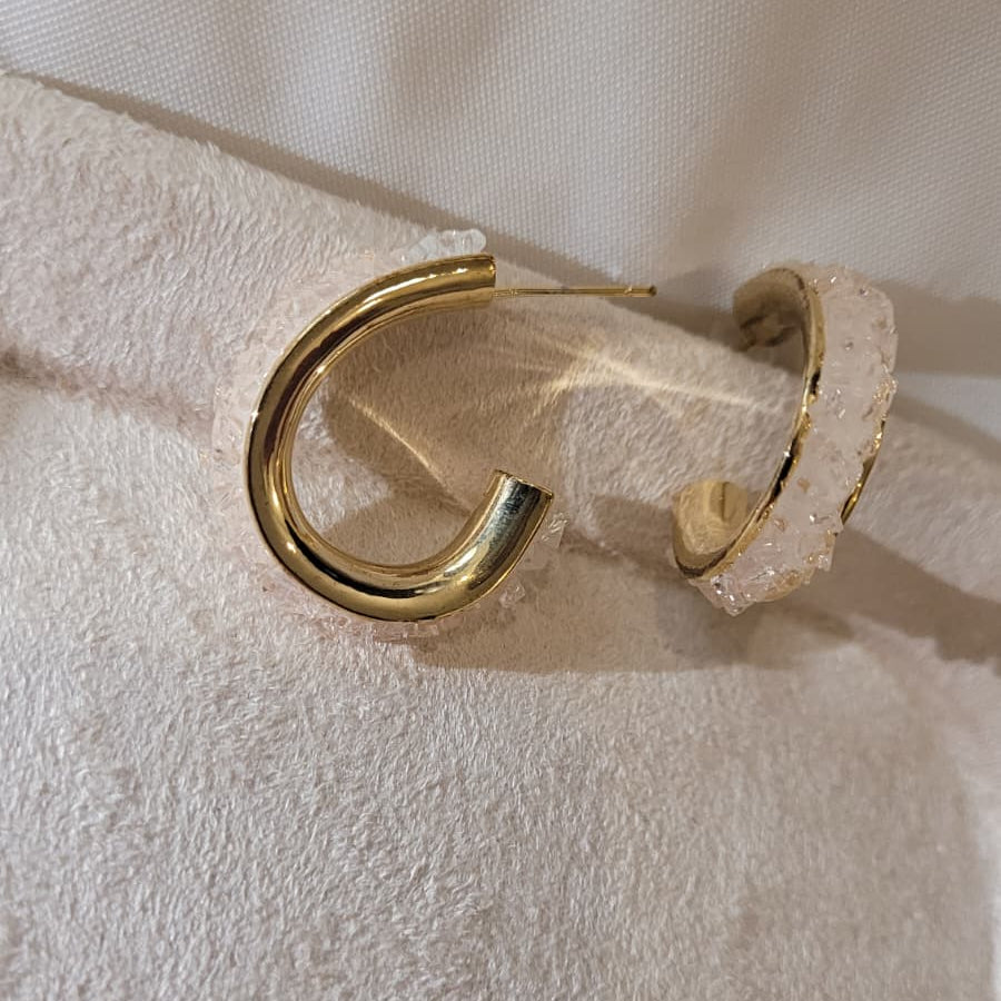 Pink Ombré Crystal Gold Hoops