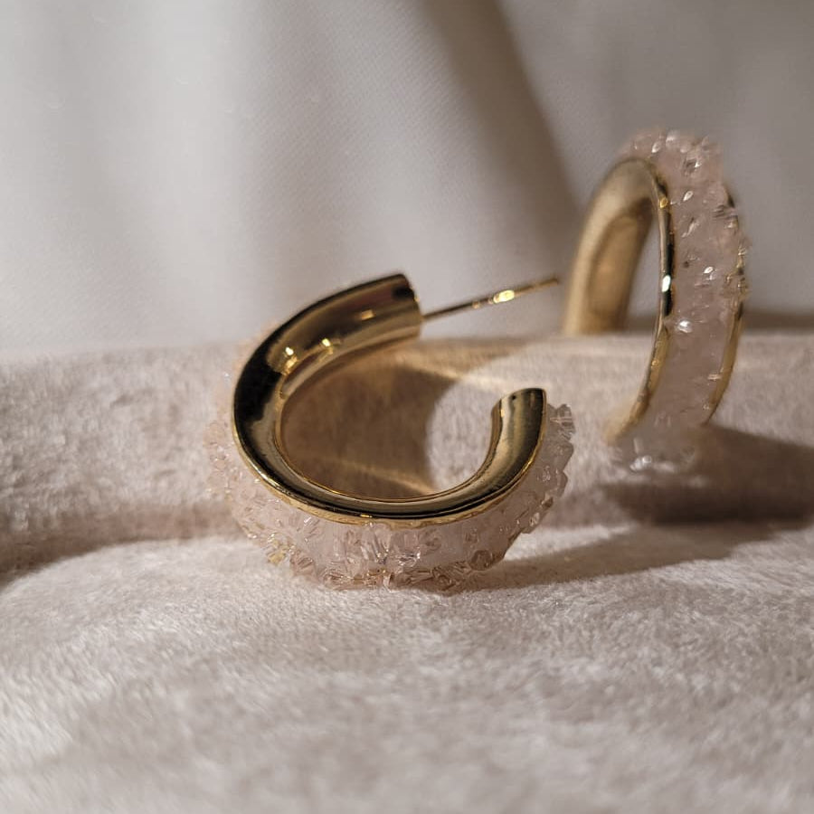 Pink Ombré Crystal Gold Hoops