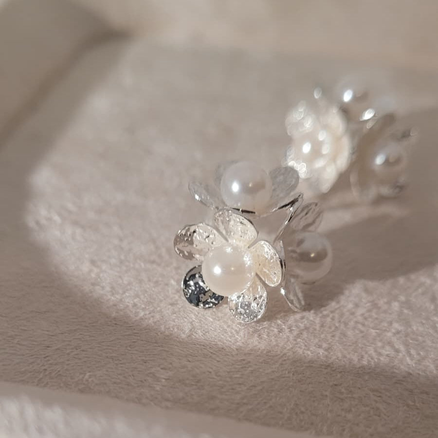 Silver & Pearl Flower Cluster Earrings