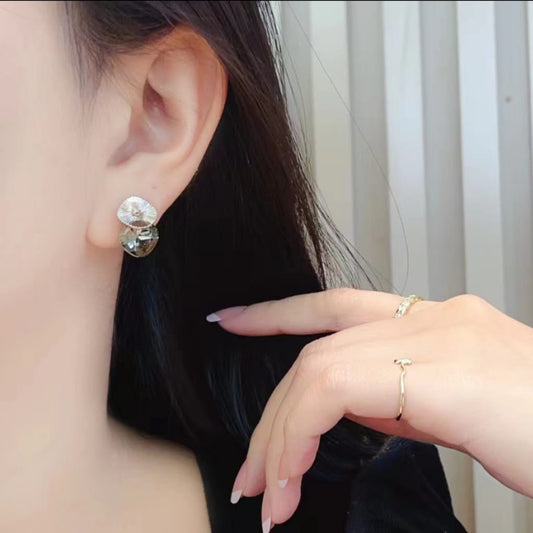 Textured Silver & Smoky green Gem Drop Earrings