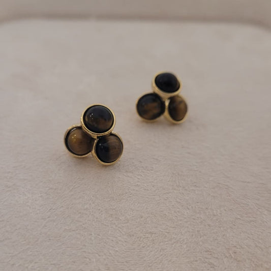 Tiger’s Eye Triple-Gem Studs