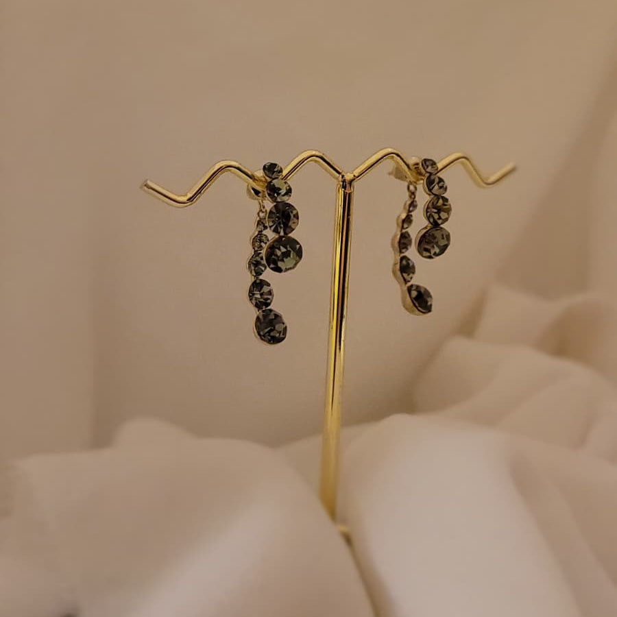 Elegant Graduated Charcoal Crystal Droplet Earrings