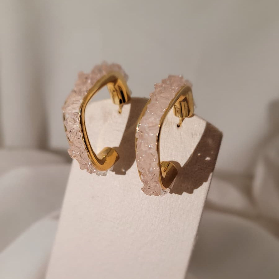 Raw Quartz Crystal Hoop Earrings | Pink Ombre Statement Piece