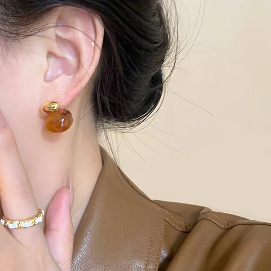 Polished Gold & Amber Resin Drop Earrings