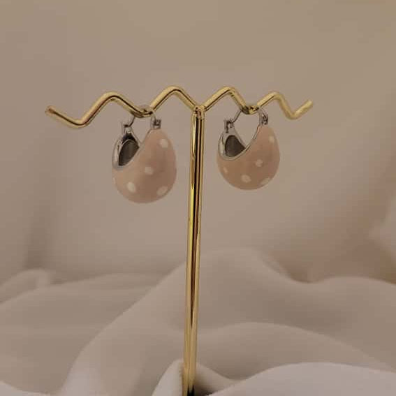 Sweet Pink Polka Dot Teardrop Hoop Earrings