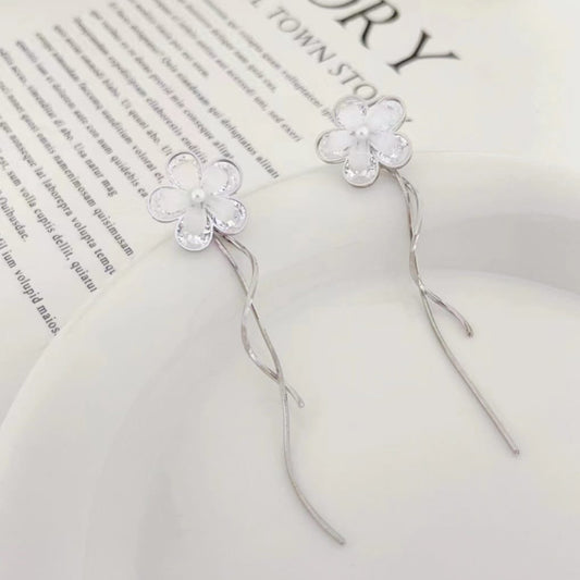 White Floral Swirl Drop Earrings