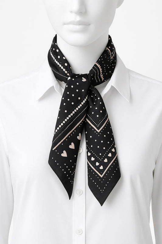 Scarf Black Heart Silk like feel - Ann Taylor