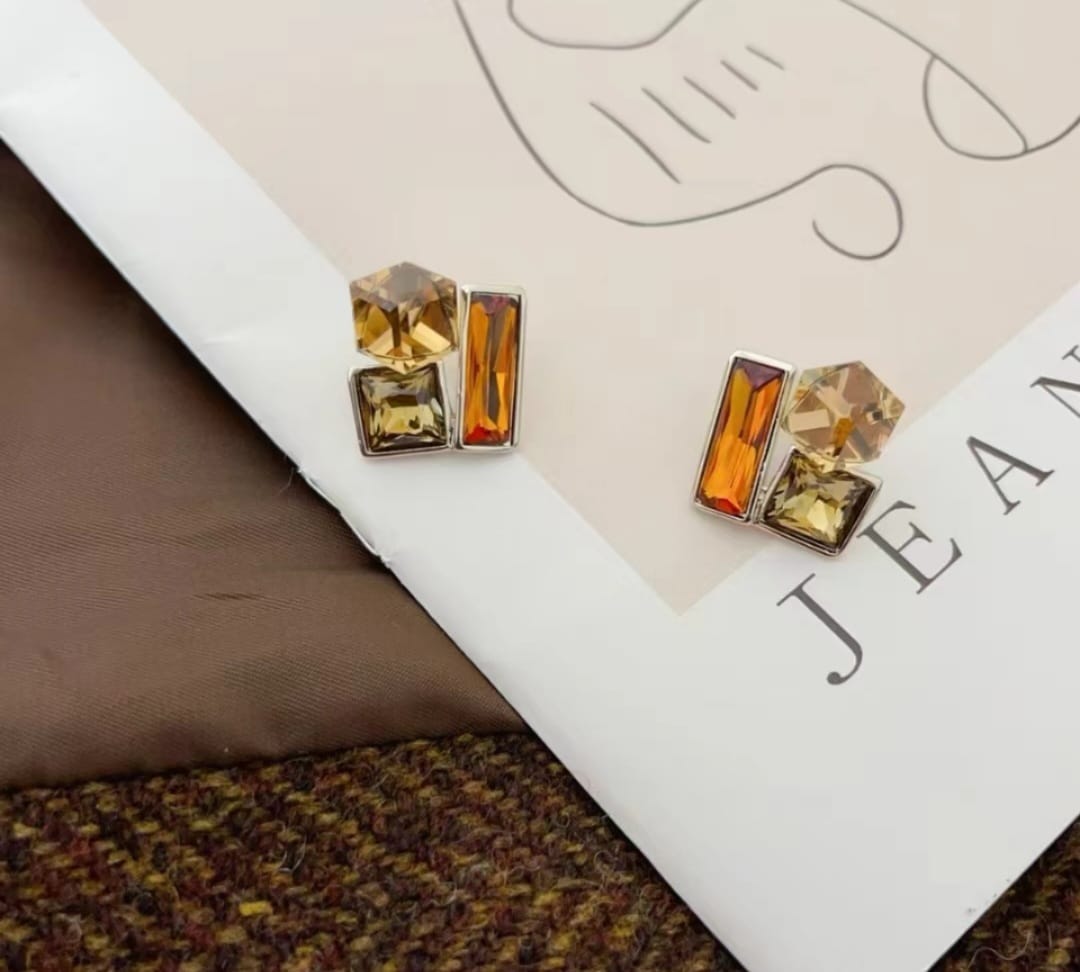 Hexagon & Baguette Crystal Stud Earrings