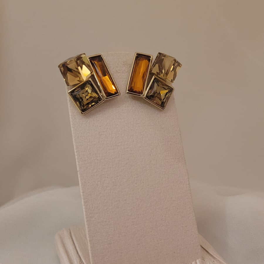 Hexagon & Baguette Crystal Stud Earrings