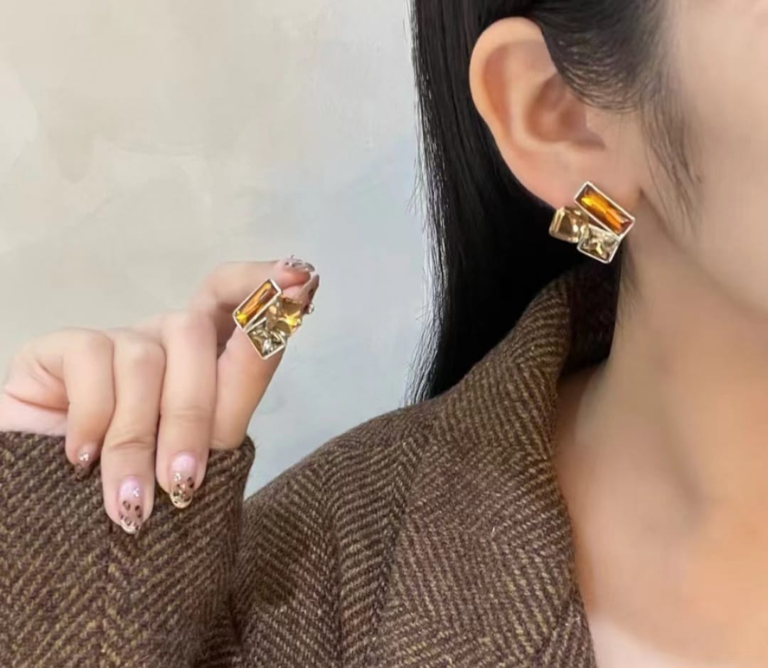 Hexagon & Baguette Crystal Stud Earrings