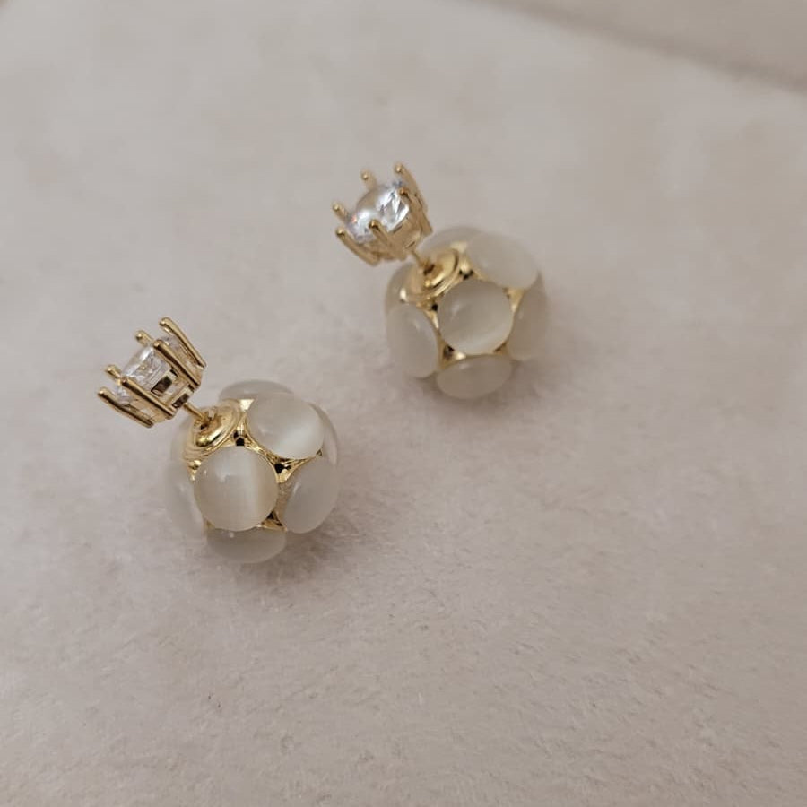 Silver Crown & Cat's Eye Sphere Double-Sided Studs | Multi-Wear Luxury