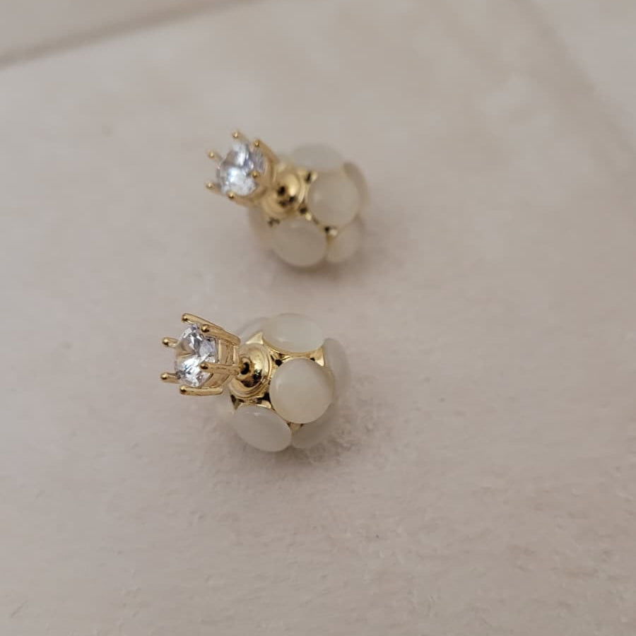 Silver Crown & Cat's Eye Sphere Double-Sided Studs | Multi-Wear Luxury