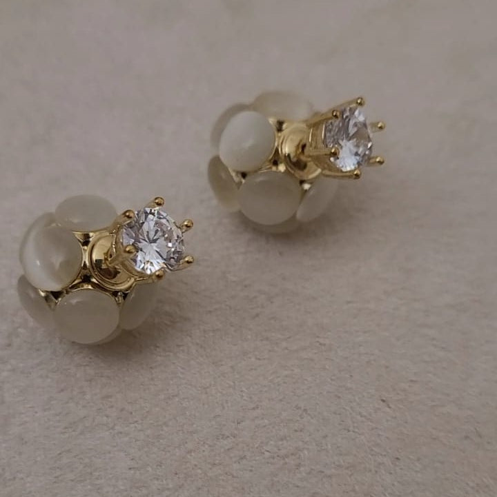 Silver Crown & Cat's Eye Sphere Double-Sided Studs | Multi-Wear Luxury