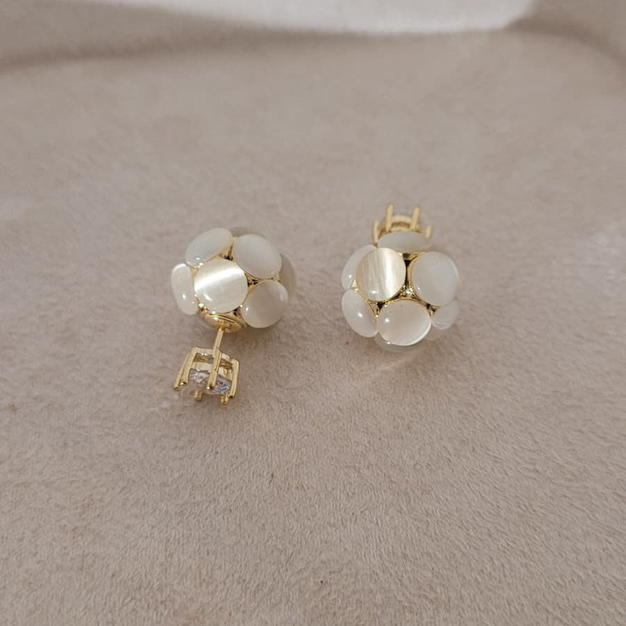 Silver Crown & Cat's Eye Sphere Double-Sided Studs | Multi-Wear Luxury