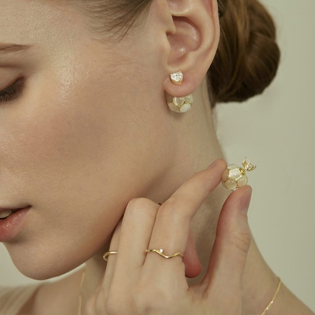 Silver Crown & Cat's Eye Sphere Double-Sided Studs | Multi-Wear Luxury