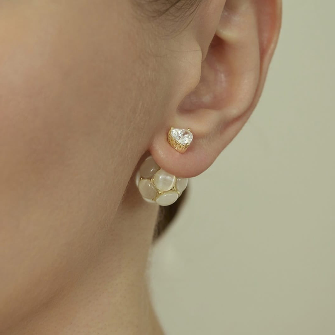 Silver Crown & Cat's Eye Sphere Double-Sided Studs | Multi-Wear Luxury