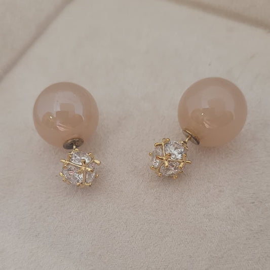 Premium Pave Crystal & Peach Sphere Double-Sided Studs | Multi-Wear Versatility