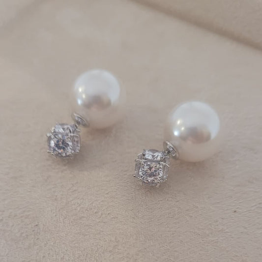 Silver Pave Crystal Cluster & Classic Pearl Double Studs | Multi-Wear